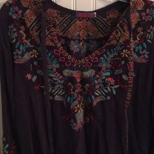 Johnny Was Midnight blue embroidery top